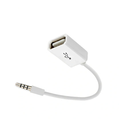 White 18cm car AUX to USB 2.0 female converter cable for MP3 U-disk playback, 3.5mm jack