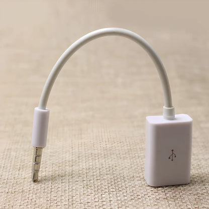 White 18cm car AUX to USB 2.0 female converter cable for MP3 U-disk playback, 3.5mm jack