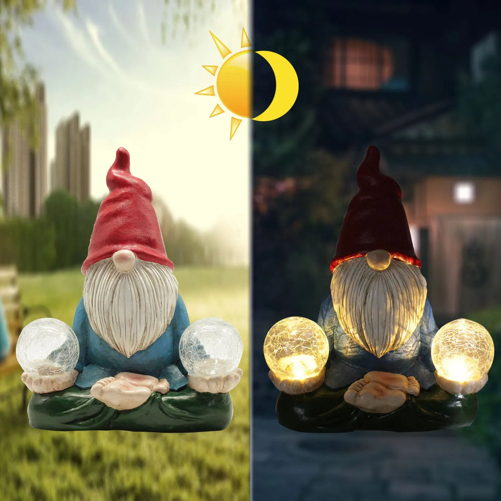 Solar LED resin dwarf garden statue with faceless old man design for outdoor decoration