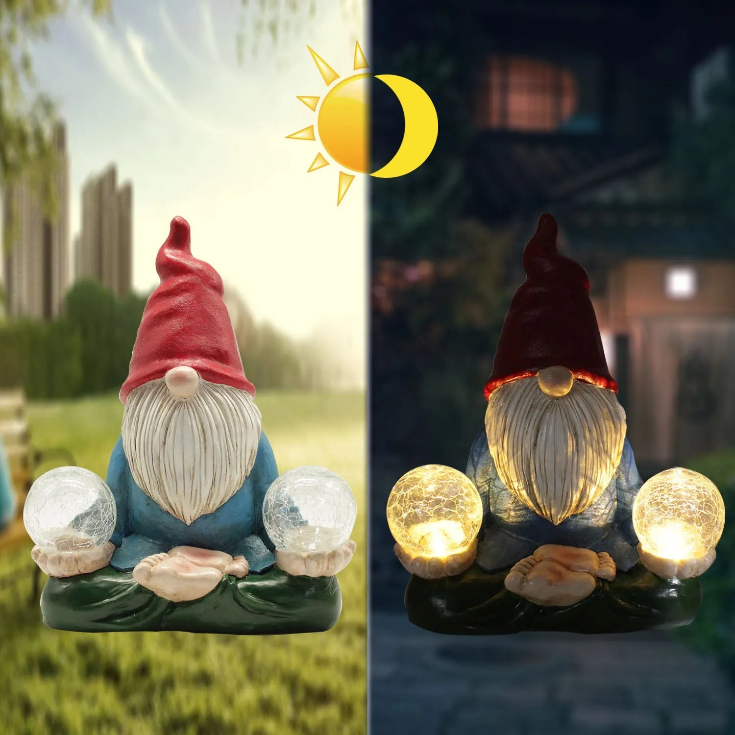 Solar LED resin dwarf garden statue with faceless old man design for outdoor decoration