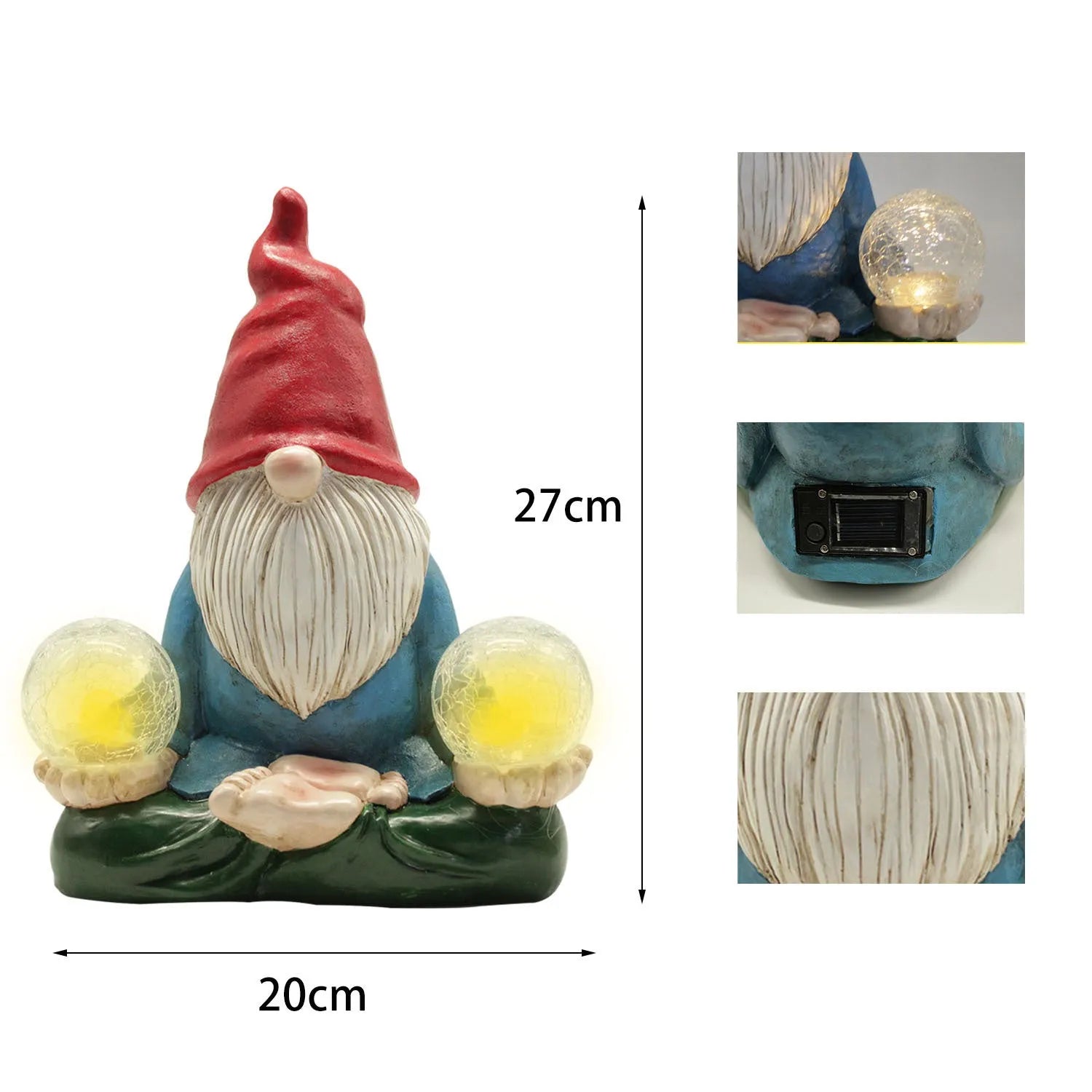 Solar LED resin dwarf garden statue with faceless old man design for outdoor decoration
