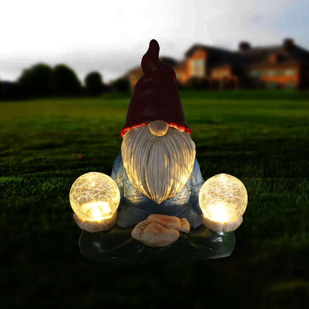 Solar LED resin dwarf garden statue with faceless old man design for outdoor decoration
