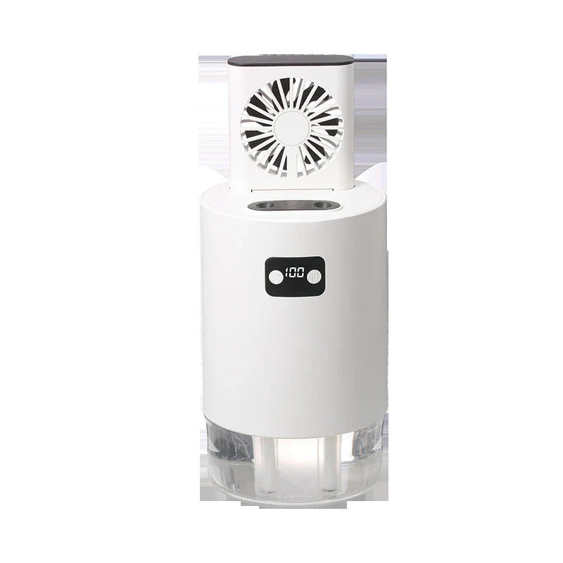 Lifting Fan Humidifier in white and green with remote control and USB charging