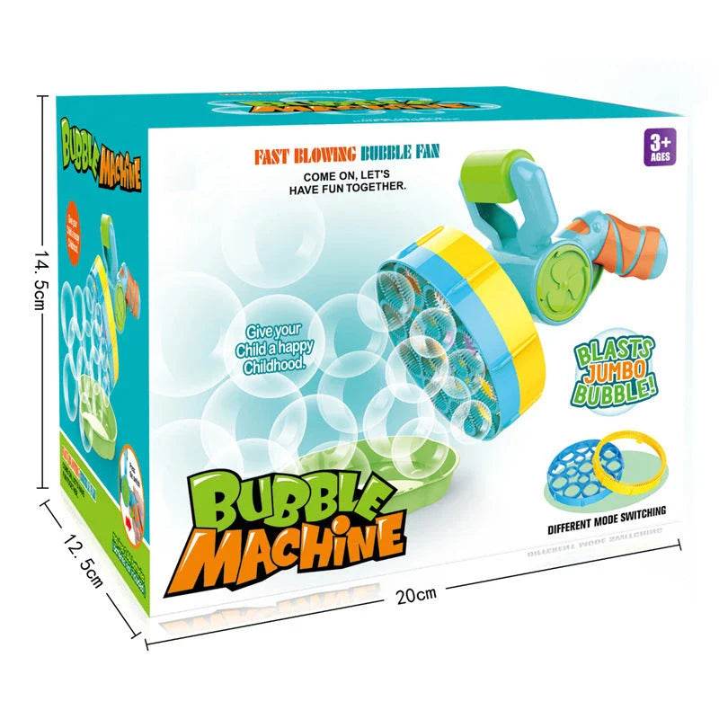 Automatic Electric Bubble Machine in blue and yellow, producing over 500 bubbles per minute for outdoor parties