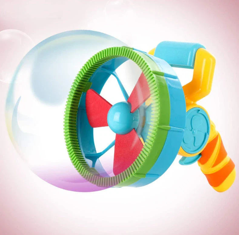 Automatic Electric Bubble Machine in blue and yellow, producing over 500 bubbles per minute for outdoor parties