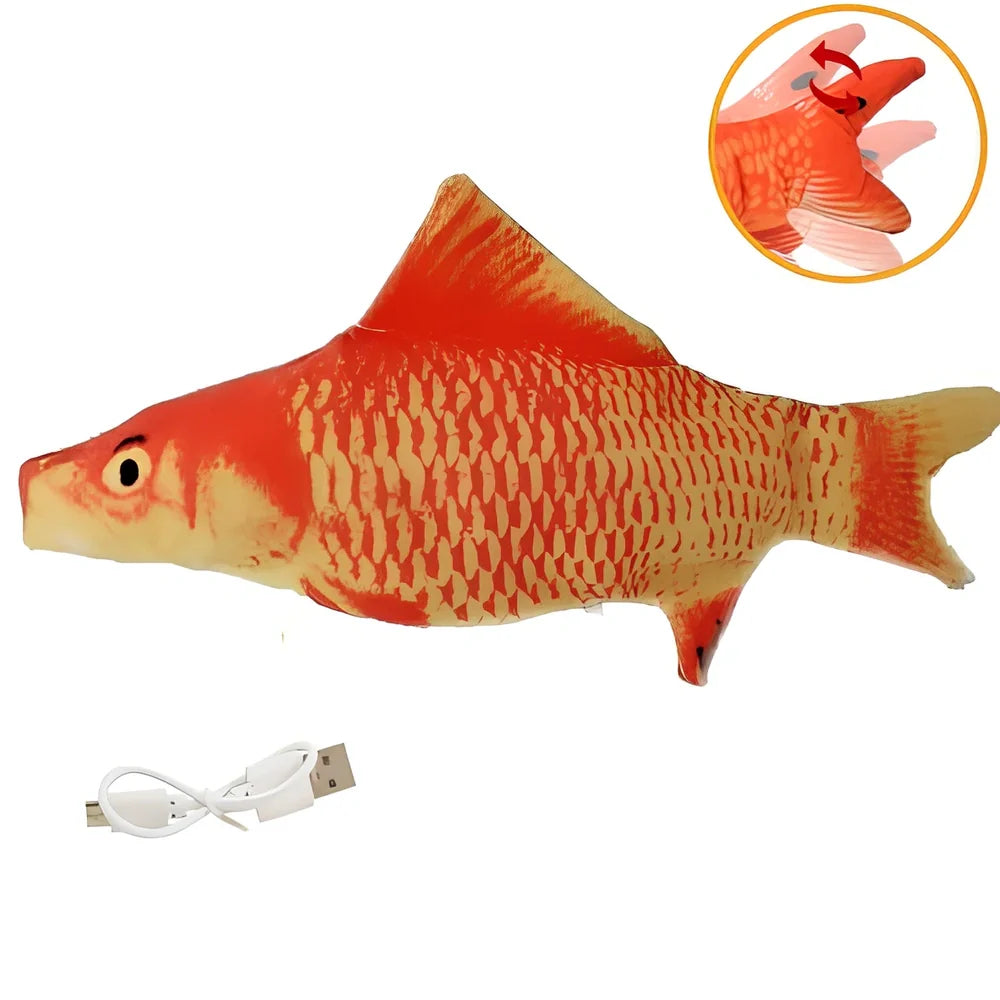 Electric flopping fish cat toy in clownfish design, 30cm long, USB rechargeable with touch sensor for play activation