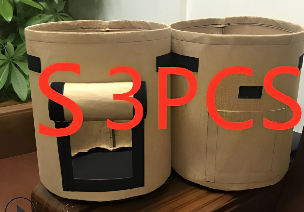 Black breathable non-woven plant growth bag with side window and double handles for potato cultivation