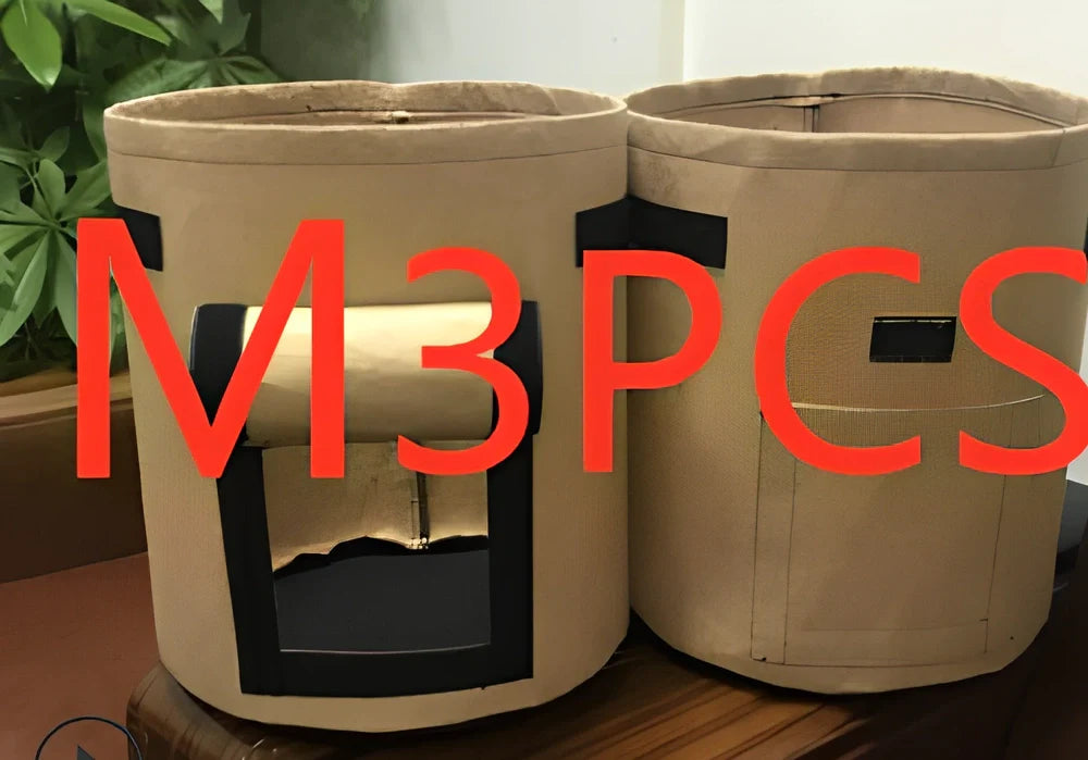 Black breathable non-woven plant growth bag with side window and double handles for potato cultivation