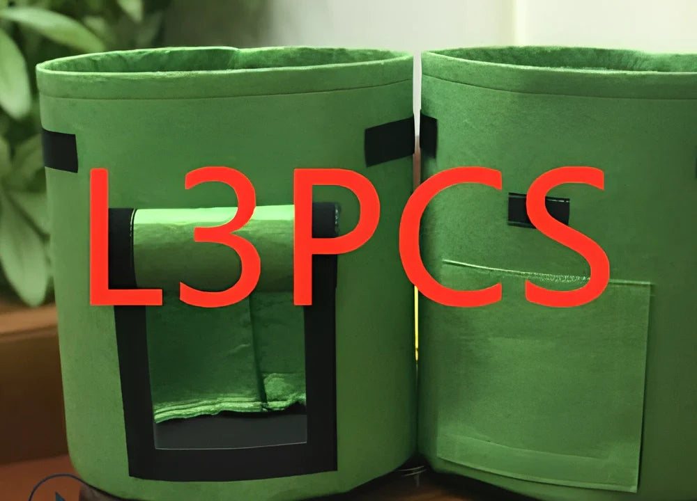 Black breathable non-woven plant growth bag with side window and double handles for potato cultivation