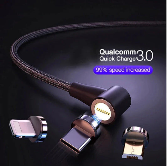Magnetic USB cable for fast charging Apple Android Type-C devices in black red blue silver