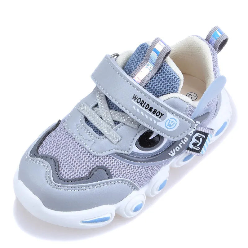 Children's ultra-light EVA sports shoes in blue with Velcro fastening and cartoon pattern