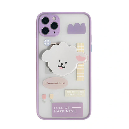 Frosted painted iPhone case with flip bracket, TPU material, cartoon animal design on back, compatible with iPhone 12 series