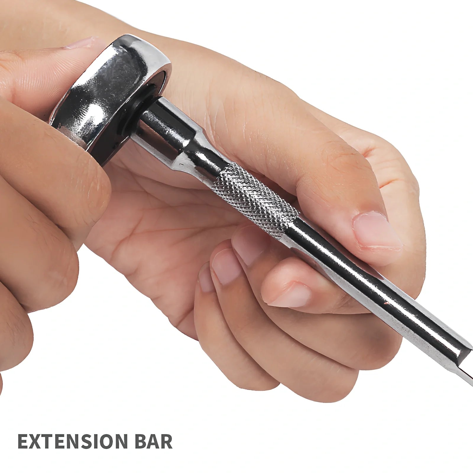 Green plastic case containing 46-piece alloy steel metric socket set for auto repairs