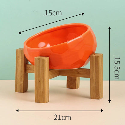 Ceramic pet bowl with oblique mouth design for cats and dogs, available in multiple colours