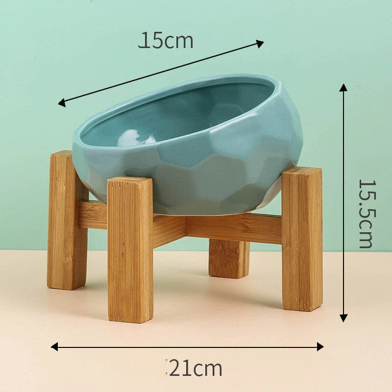 Ceramic pet bowl with oblique mouth design for cats and dogs, available in multiple colours