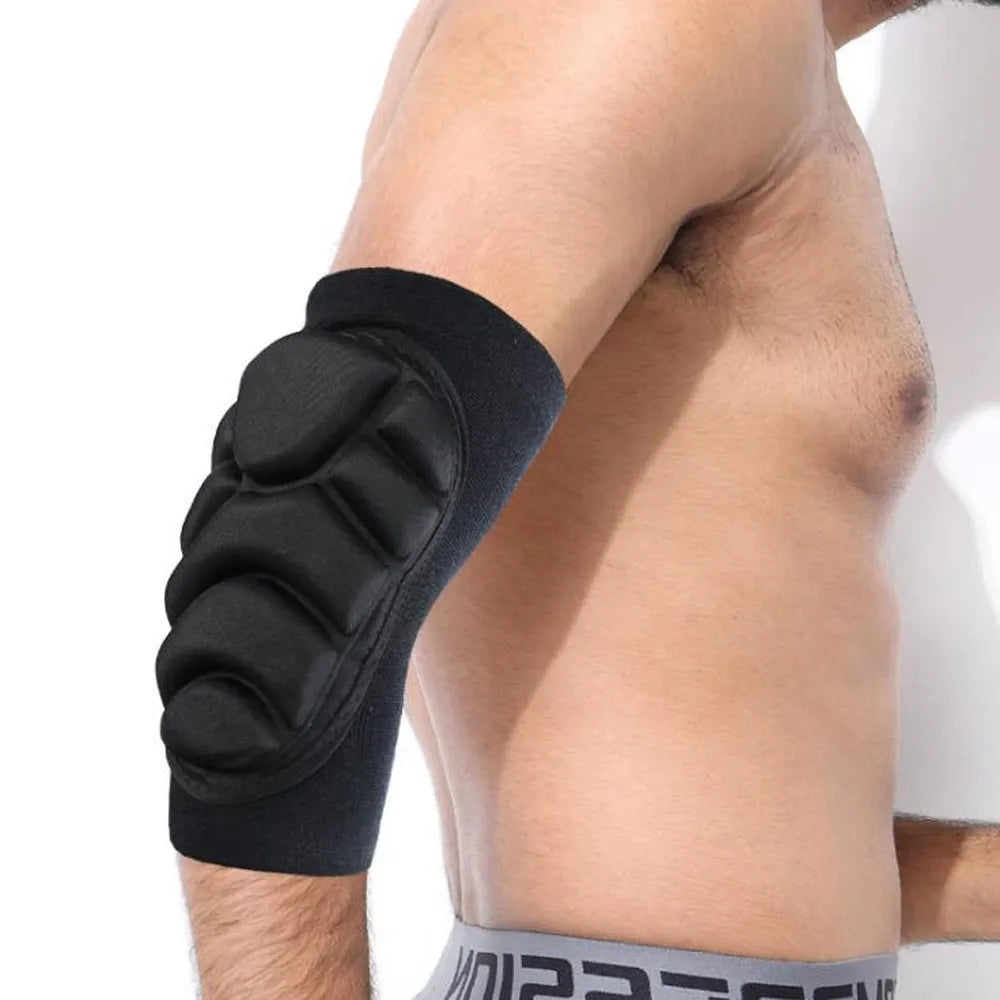 Black nylon spandex elbow pads with sponge padding for joint protection during military training and climbing