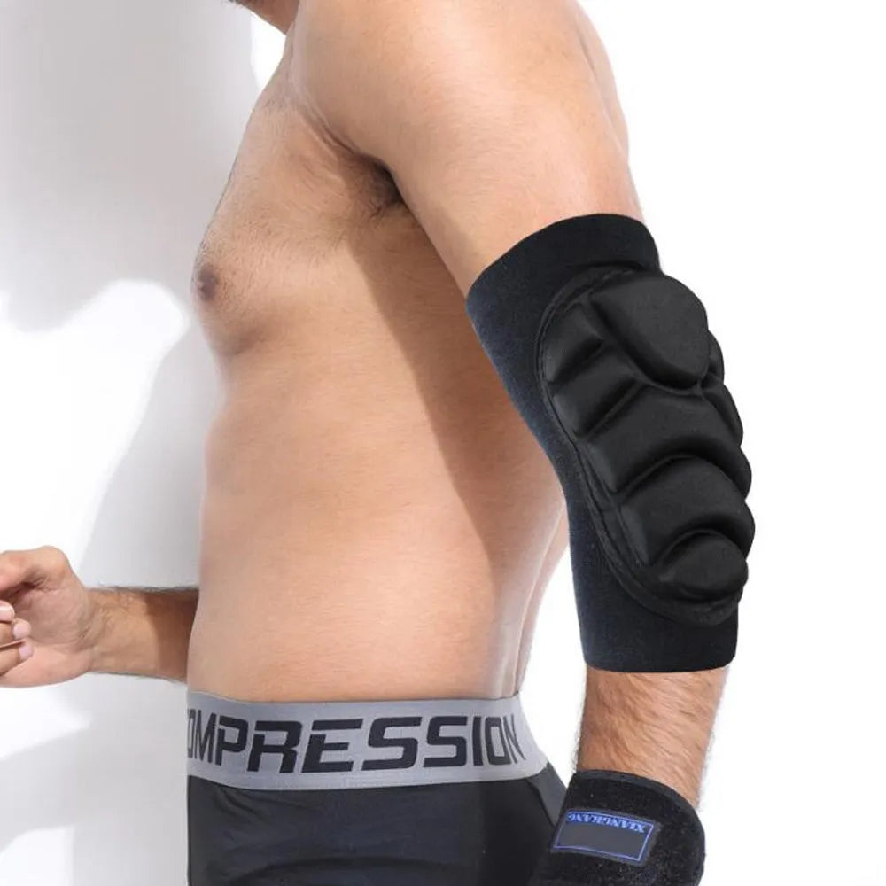Black nylon spandex elbow pads with sponge padding for joint protection during military training and climbing