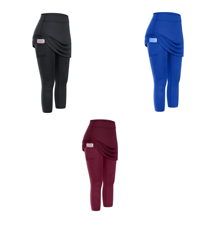 Women's tennis skirted leggings with side pocket in various colours