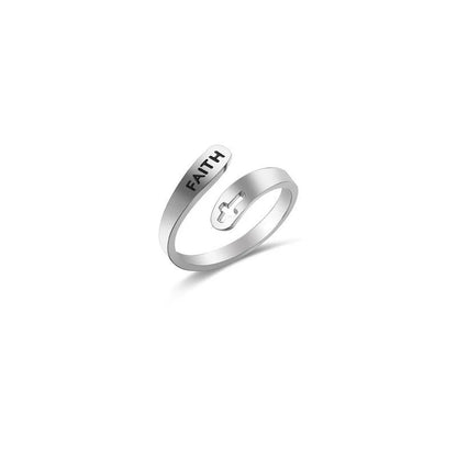 Hollow Cross Double Ring in stainless steel with engraved faith symbol