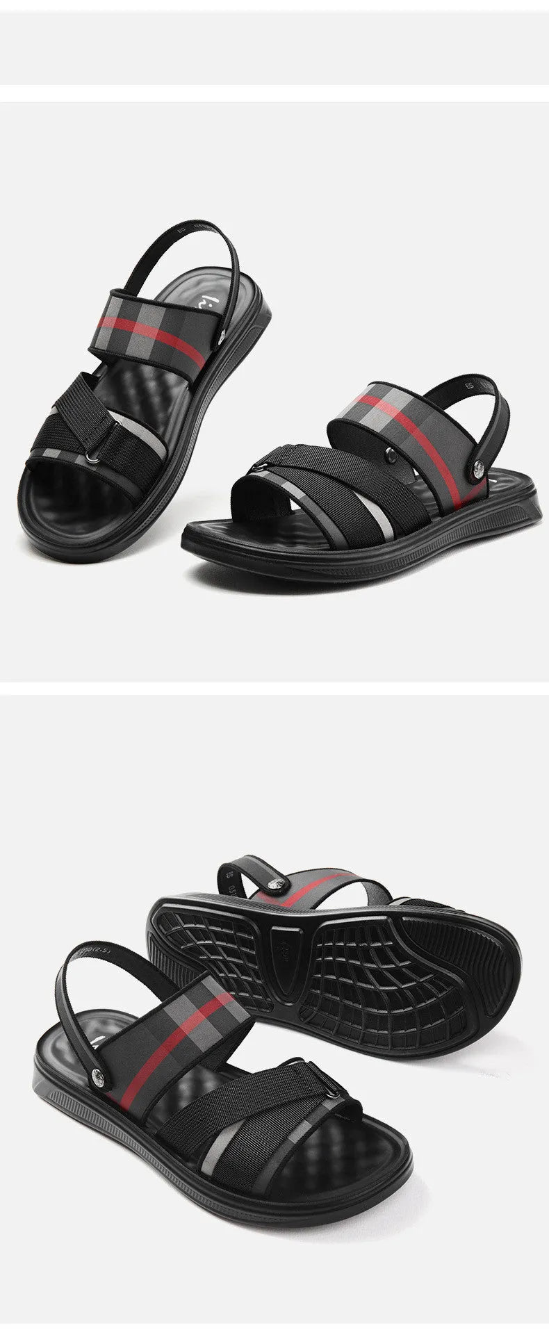 Youth leisure sandals with Lycra fabric upper and polyurethane sole, shown in a summer setting.