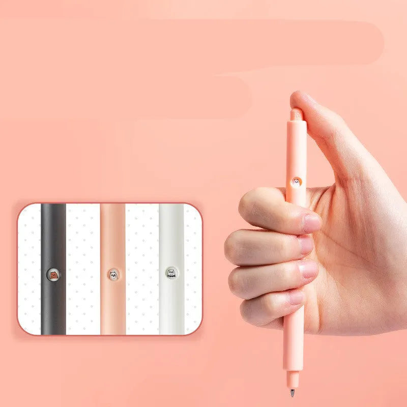 MINISO bare bear cartoon press gel pen in black, pink, and white colours with 0.5mm tip