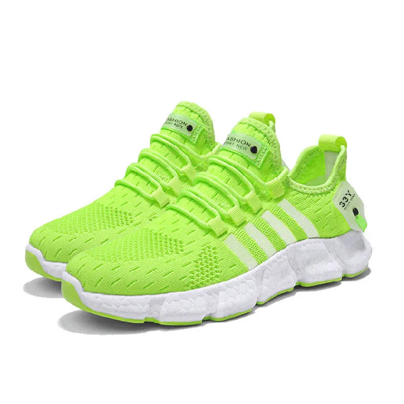 Lying Weave men's running shoes in black with striped flying woven mesh upper and rubber sole
