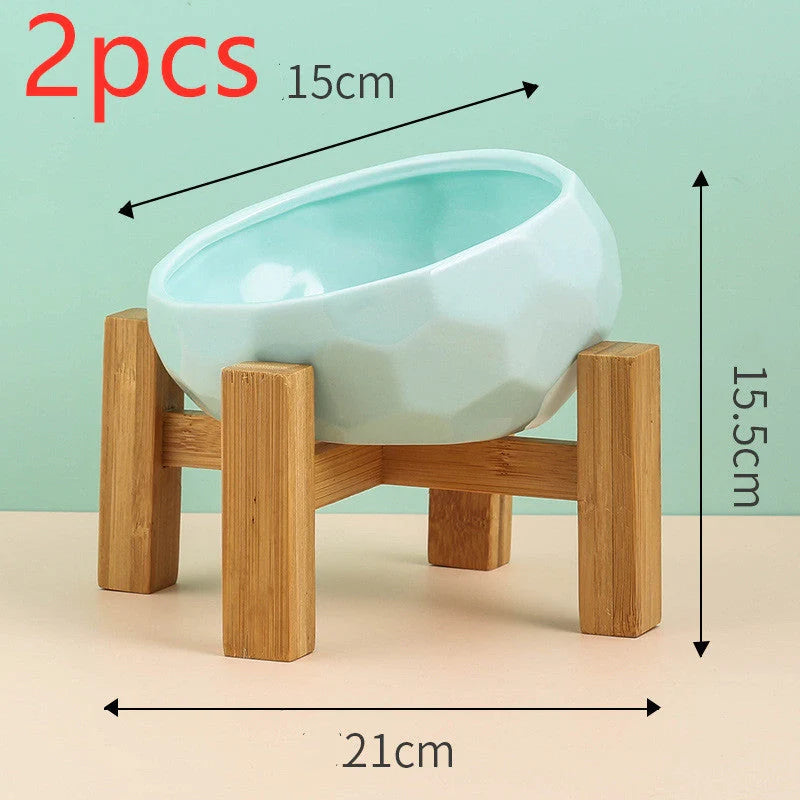 Ceramic pet bowl with oblique mouth design for cats and dogs, available in multiple colours