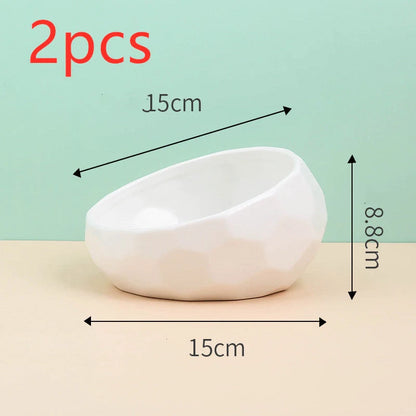 Ceramic pet bowl with oblique mouth design for cats and dogs, available in multiple colours