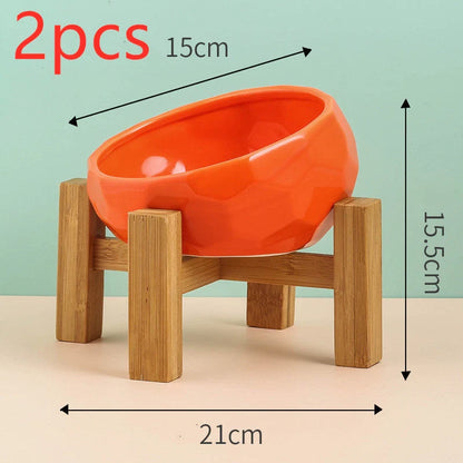 Ceramic pet bowl with oblique mouth design for cats and dogs, available in multiple colours