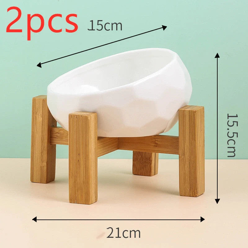Ceramic pet bowl with oblique mouth design for cats and dogs, available in multiple colours