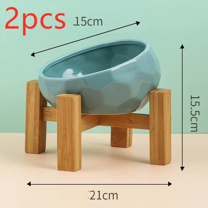 Ceramic pet bowl with oblique mouth design for cats and dogs, available in multiple colours