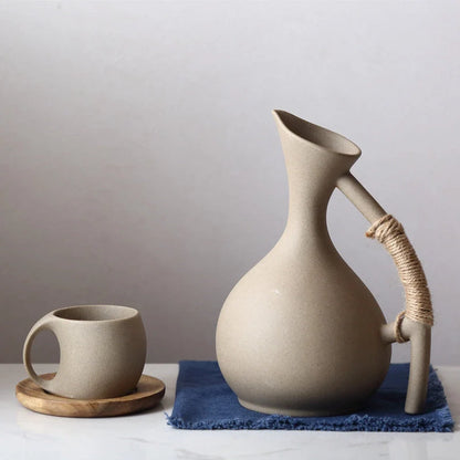 Healthy Pottery Cold Kettle Set with ceramic pot and bamboo tray