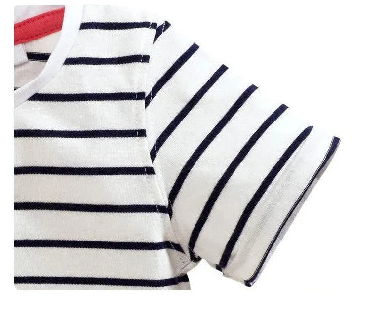 Girls' cotton short-sleeved T-shirt with cartoon print, round collar, 100% cotton, sizes 90-140 cm