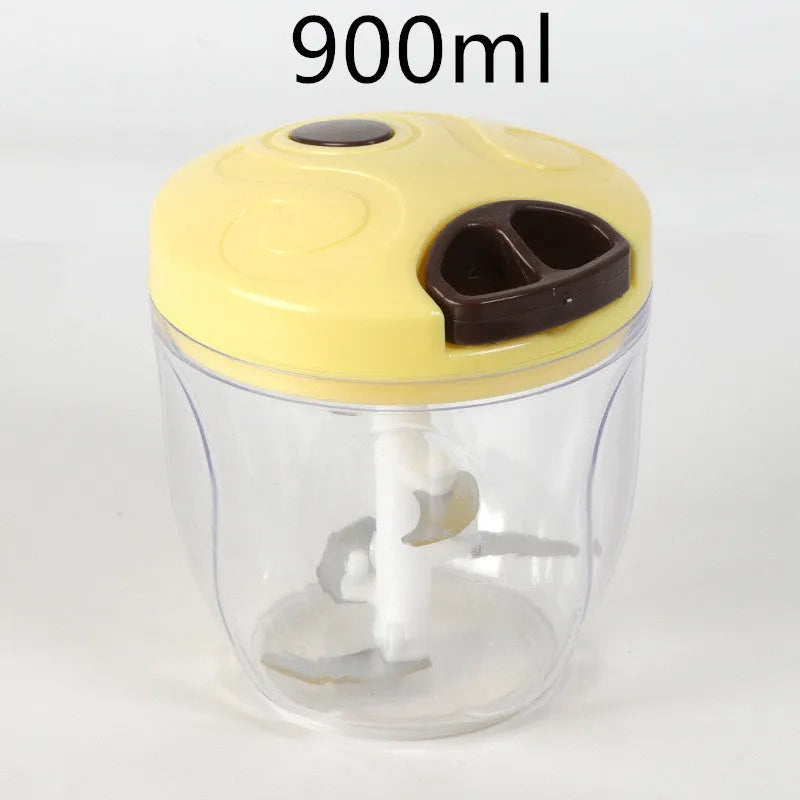 Green manual kitchen chopper and meat grinder with three stainless steel blades and 500ml capacity