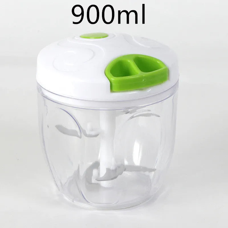 Green manual kitchen chopper and meat grinder with three stainless steel blades and 500ml capacity