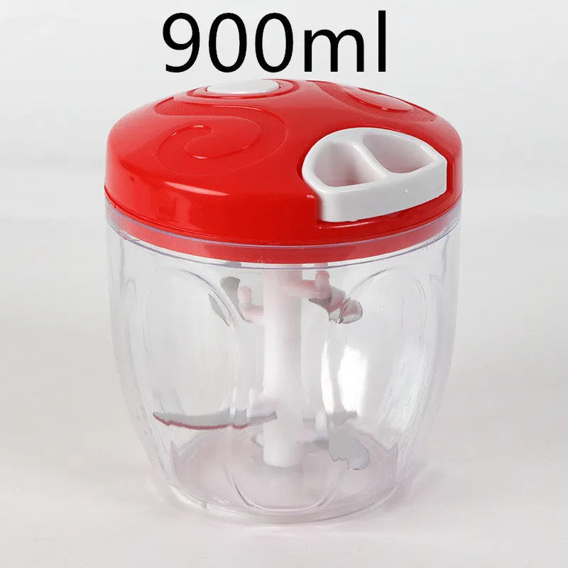Green manual kitchen chopper and meat grinder with three stainless steel blades and 500ml capacity