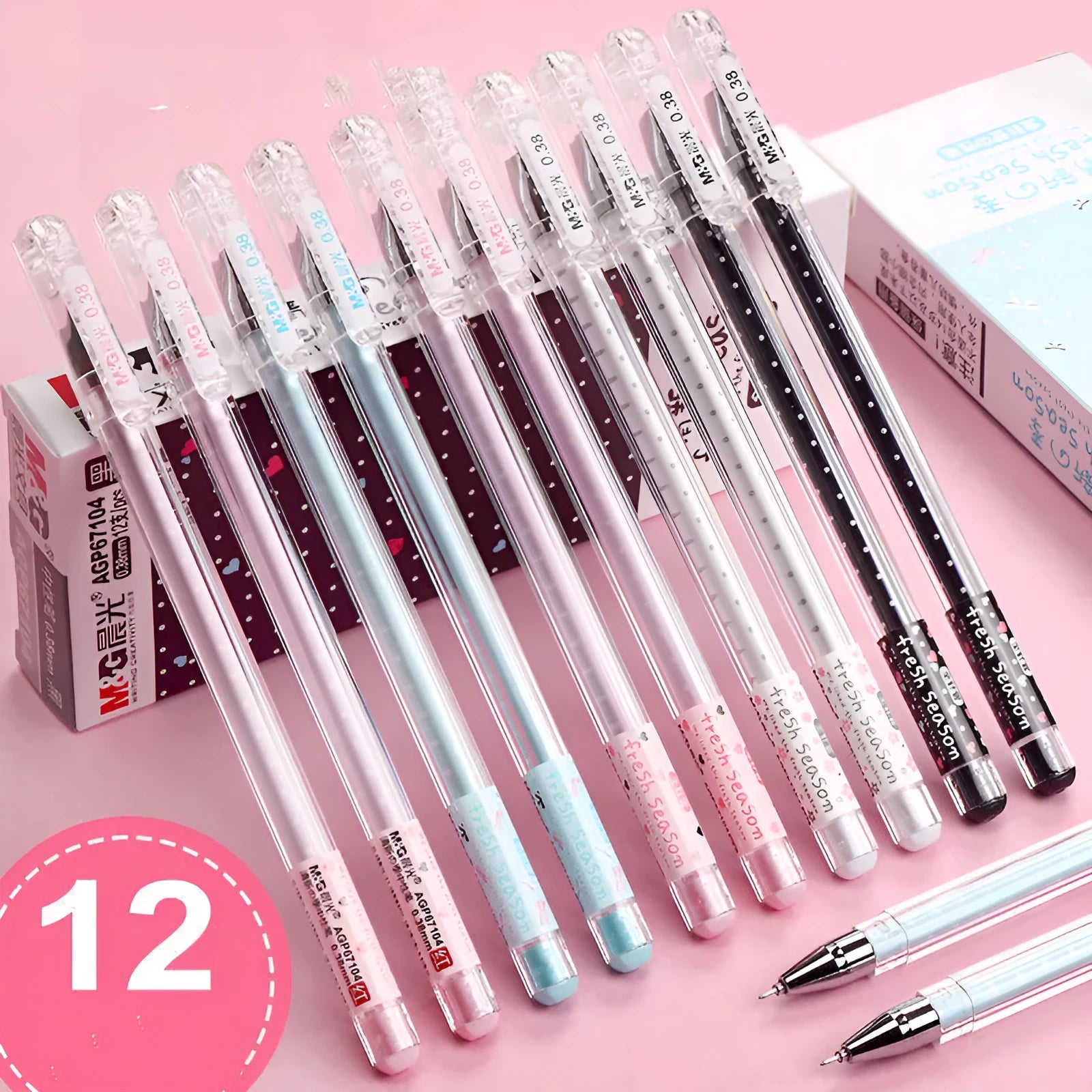 Cartoon syringe pens in black, blue, and pink colours with medical-themed design for student stationery