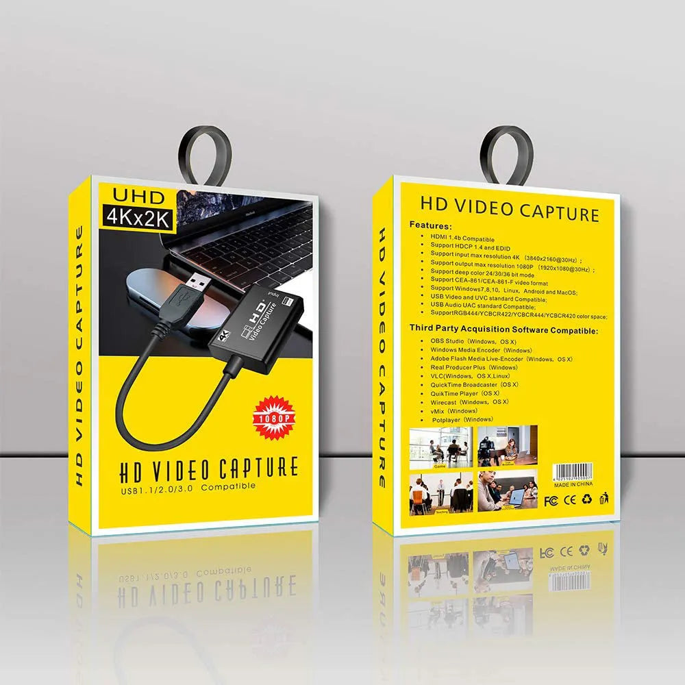 Black HDMI capture card with USB output for 1080P video capture and live broadcast