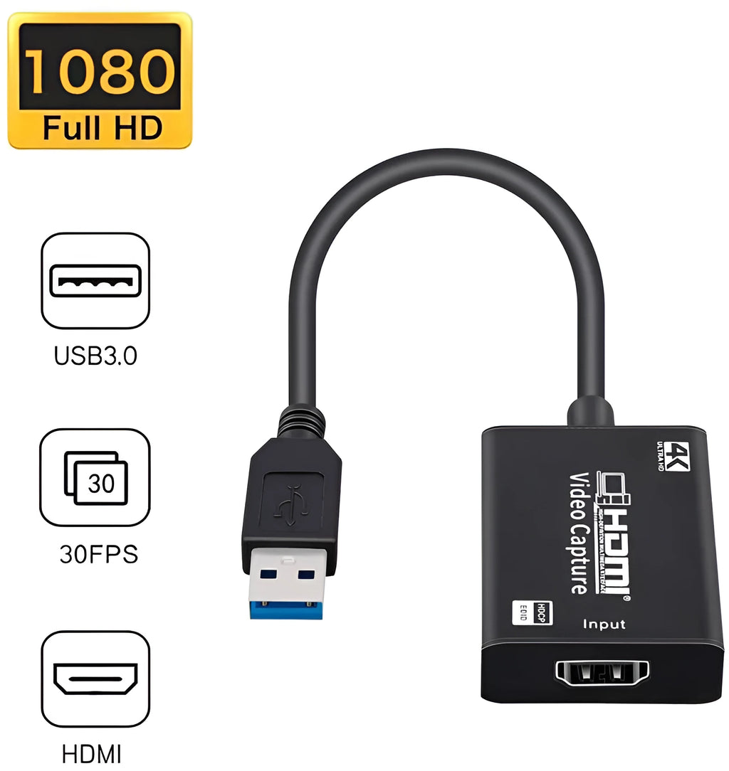 Black HDMI capture card with USB output for 1080P video capture and live broadcast