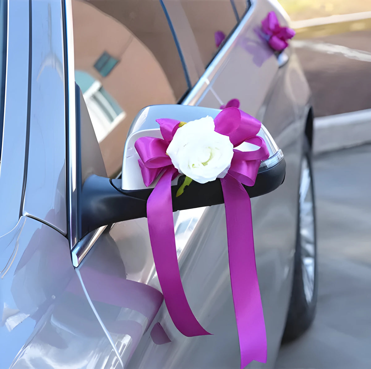 Bear rose rear view mirror wedding car decoration in pink artificial flowers with 50 cm size