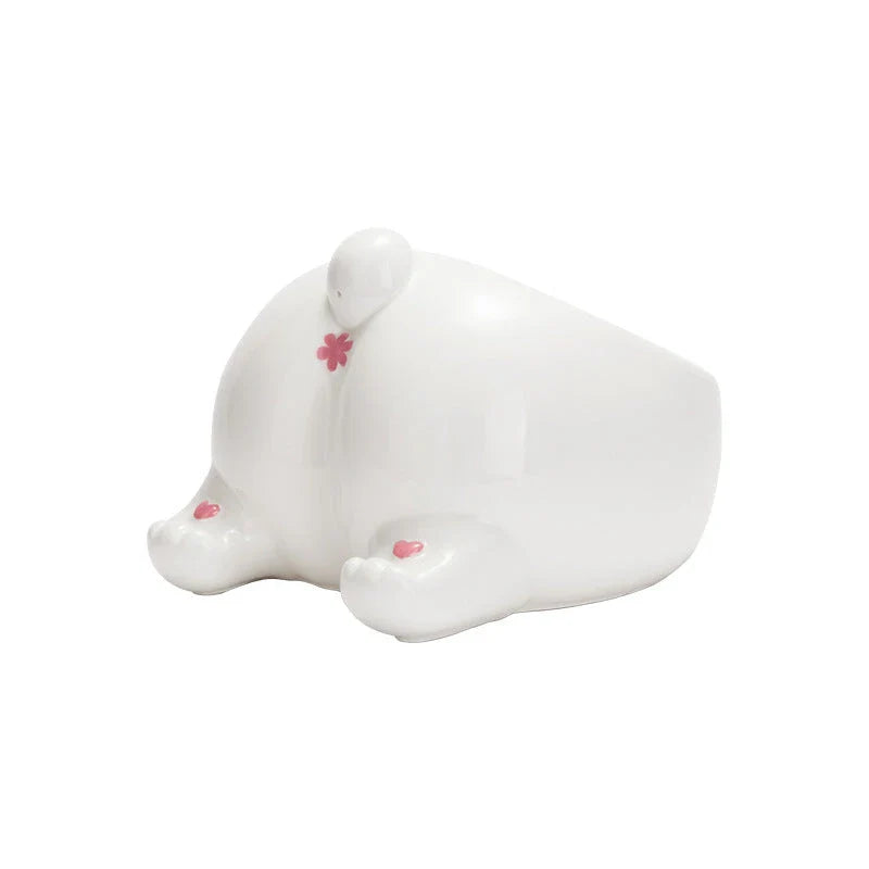 Ceramic pet bowl with unique cartoon cat ass design for comfortable feeding