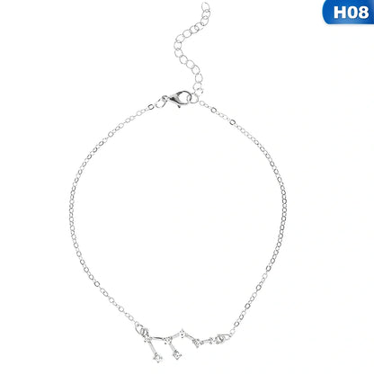 Golden alloy anklet with Aquarius constellation charm, adjustable 20-25cm length, electroplated finish for zodiac accessory