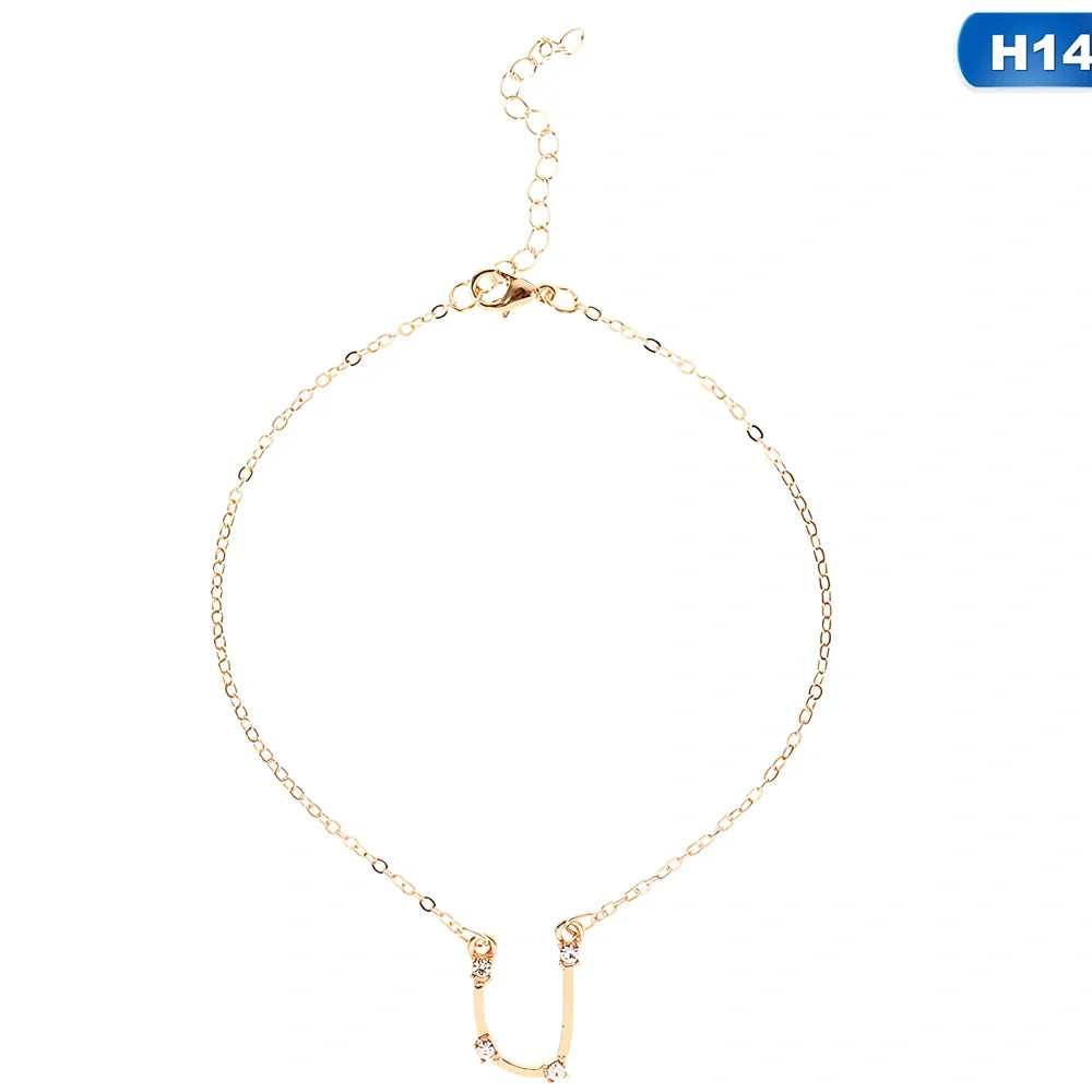 Golden alloy anklet with Aquarius constellation charm, adjustable 20-25cm length, electroplated finish for zodiac accessory