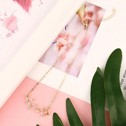 Golden alloy anklet with Aquarius constellation charm, adjustable 20-25cm length, electroplated finish for zodiac accessory
