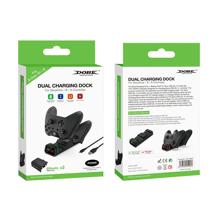 Xbox dual charging station with two controllers on ABS base, black colour, with Micro USB cable and battery packs