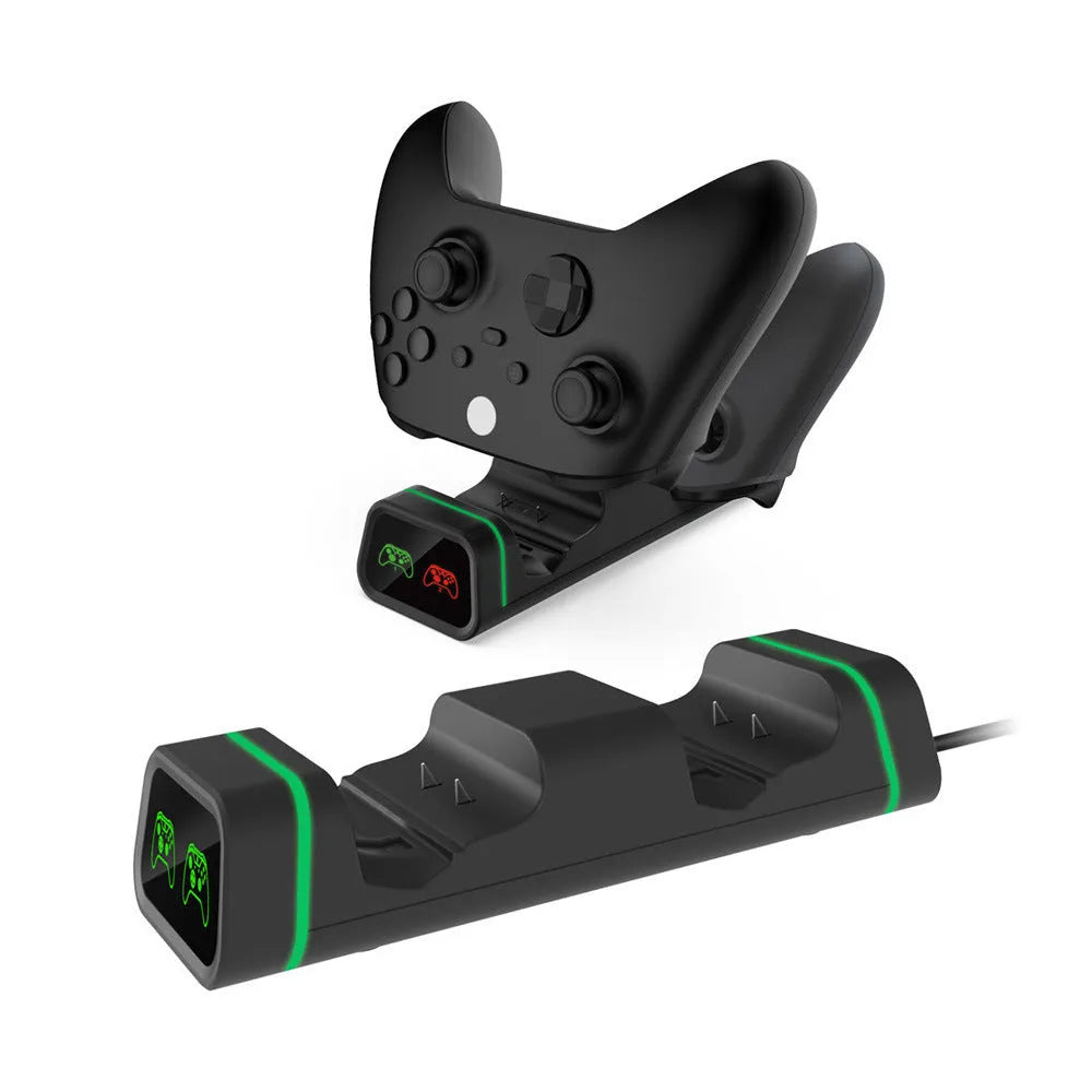 Xbox dual charging station with two controllers on ABS base, black colour, with Micro USB cable and battery packs