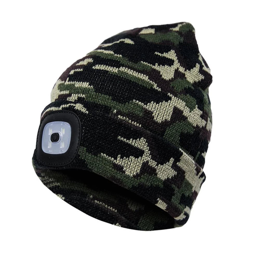 LED knit hat in various colors with integrated light for night safety