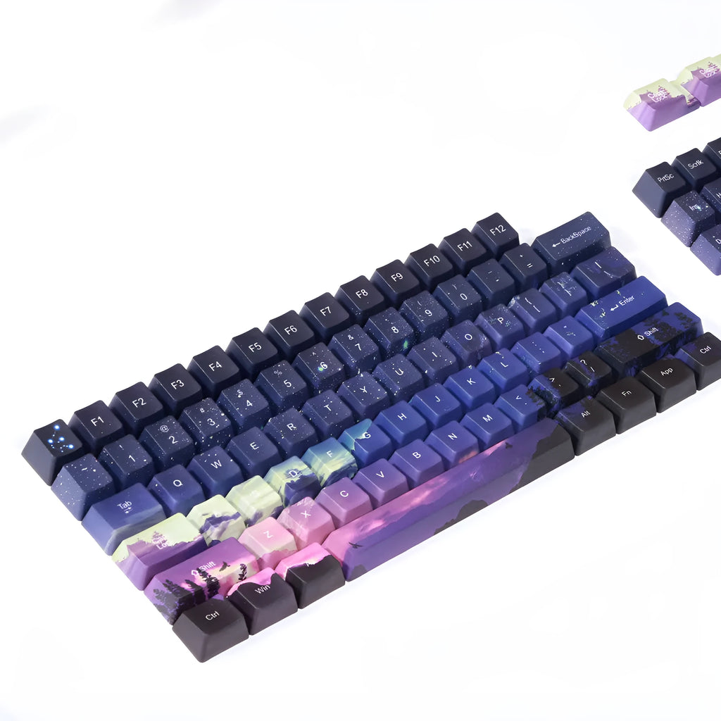 Sunset Starry Sky PBT five-sided sublimation OEM profile keycap set with engraved legends