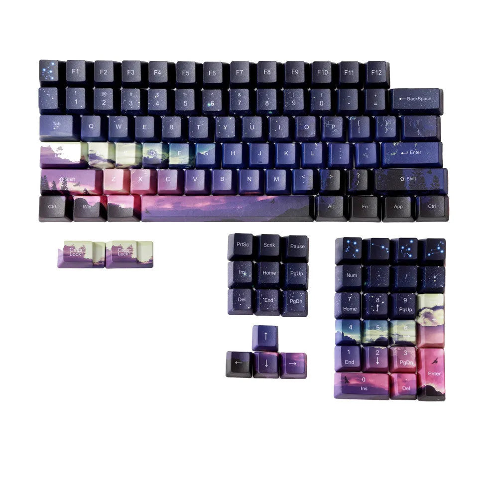 Sunset Starry Sky PBT five-sided sublimation OEM profile keycap set with engraved legends