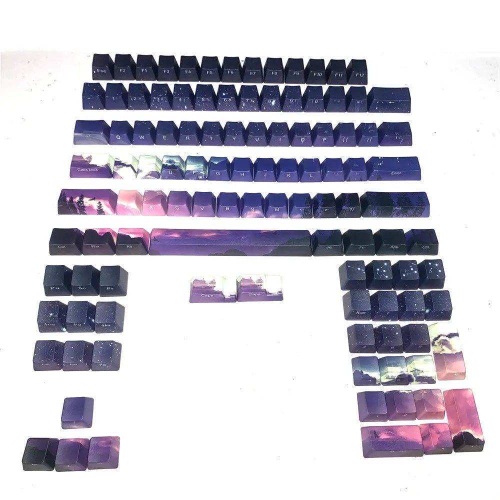 Sunset Starry Sky PBT five-sided sublimation OEM profile keycap set with engraved legends